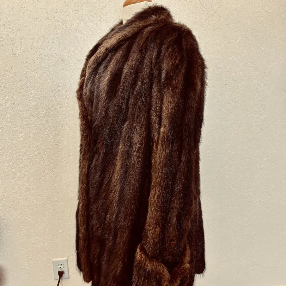 Vintage 60s mink coat Womens XL Real fur Pockets fully lined 1960s classic coat - Picture 5 of 9